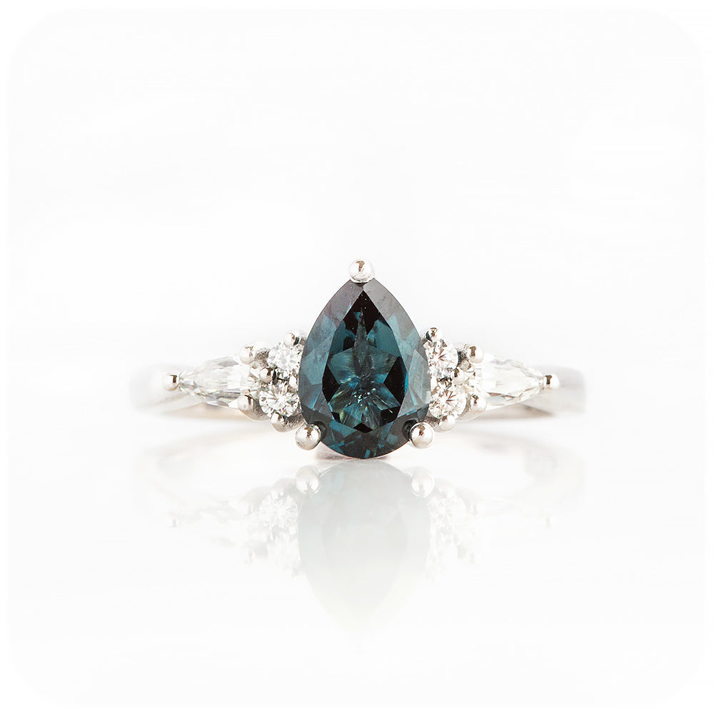 Pear cut London Blue Topaz and Moissanite Engagement Ring - Victoria's Jewellery