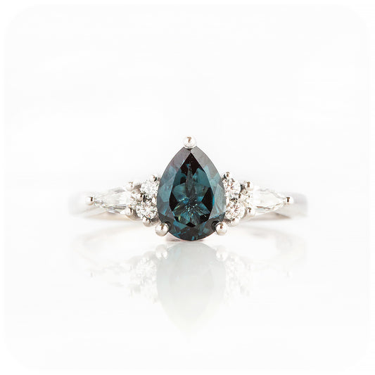 Pear cut London Blue Topaz and Moissanite Engagement Ring - Victoria's Jewellery