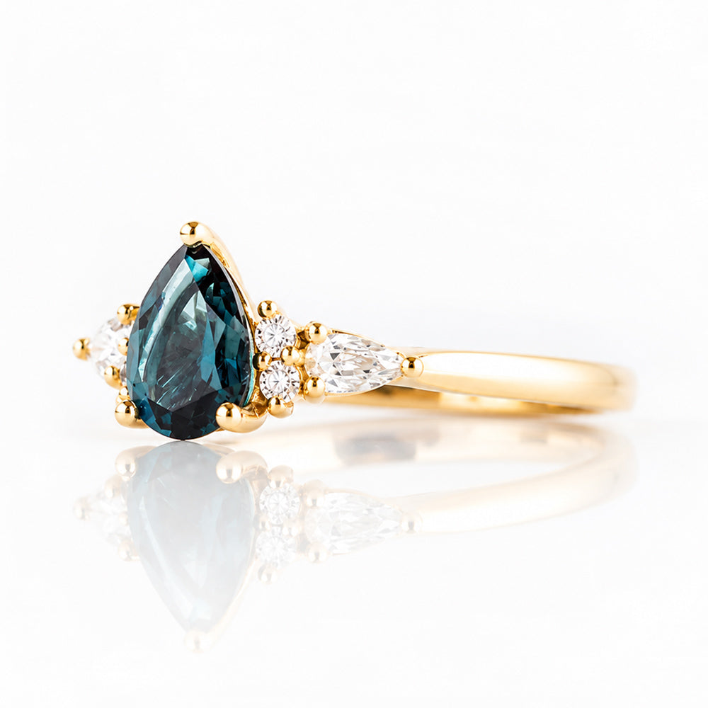 Ariana Mini, a Pear cut London Blue Topaz and Lab Diamond Ring - Victoria's Jewellery