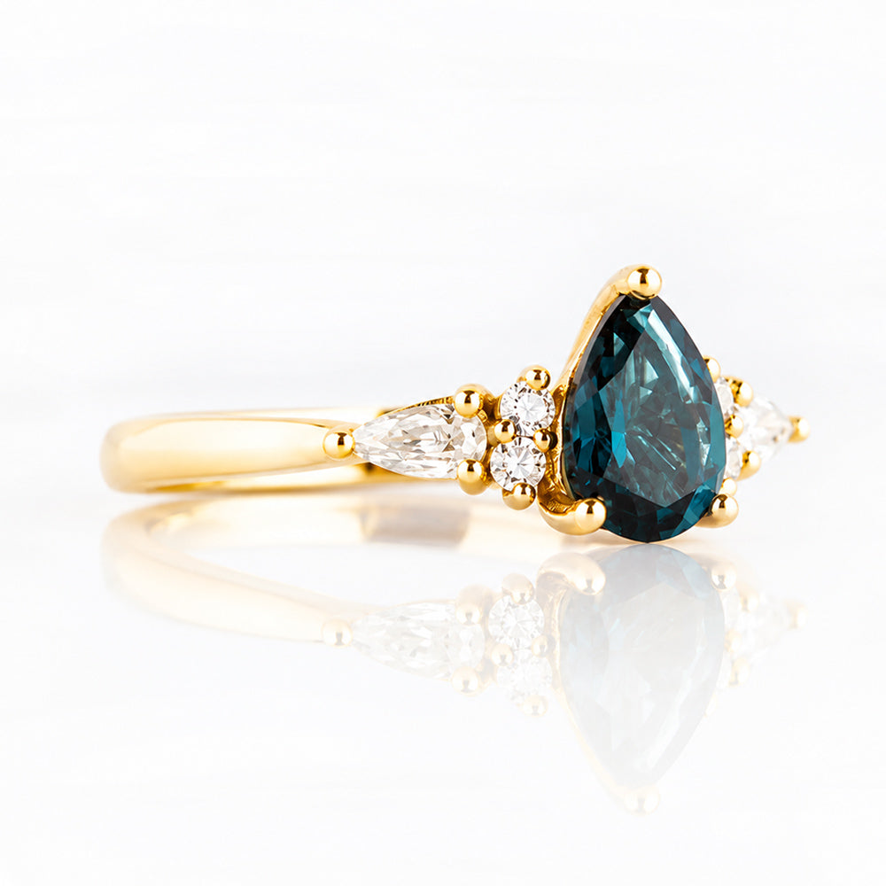 Ariana Mini, a Pear cut London Blue Topaz and Lab Diamond Ring - Victoria's Jewellery