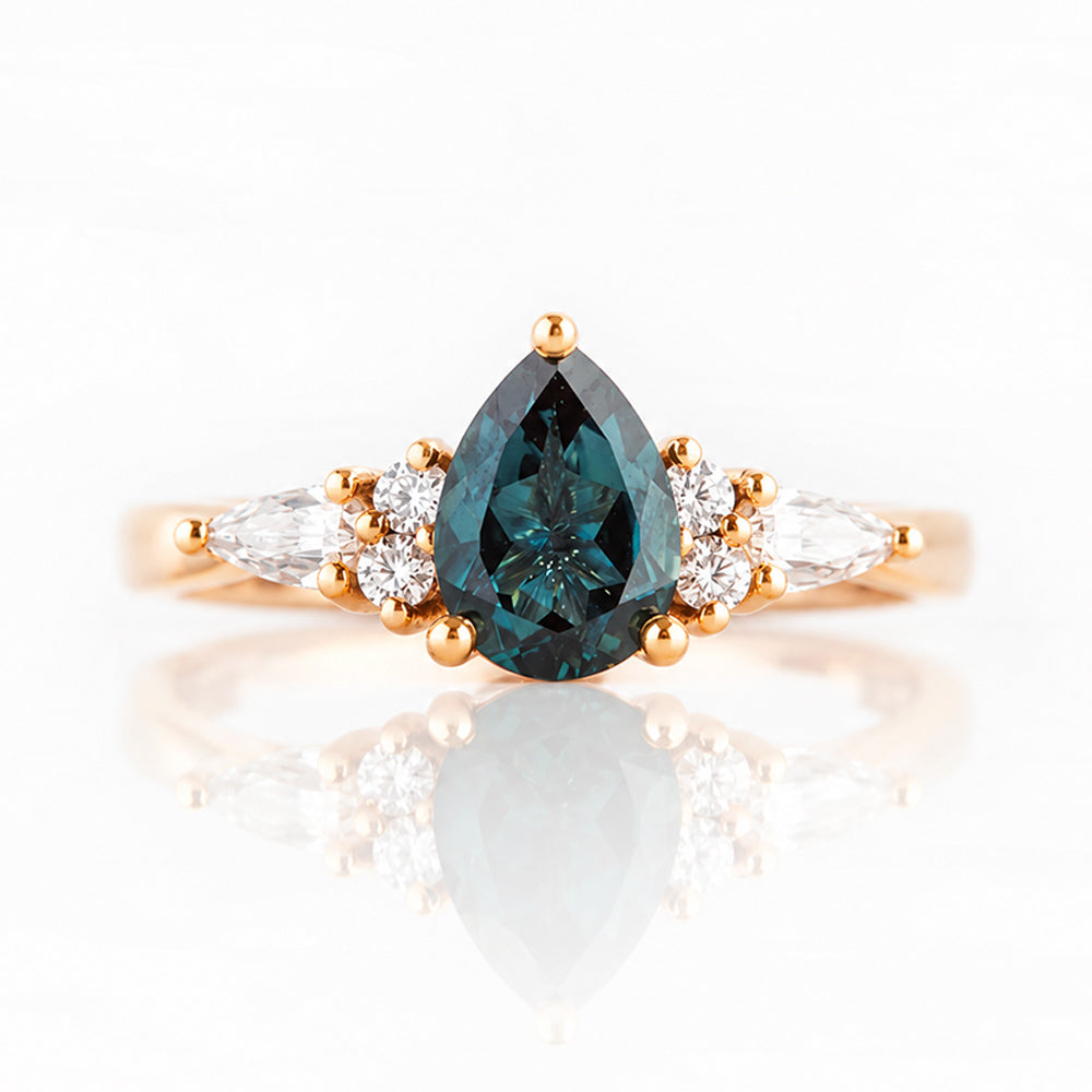 Ariana Mini, a Pear cut London Blue Topaz and Lab Diamond Ring - Victoria's Jewellery