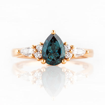 Ariana Mini, a Pear cut London Blue Topaz and Lab Diamond Ring - Victoria's Jewellery