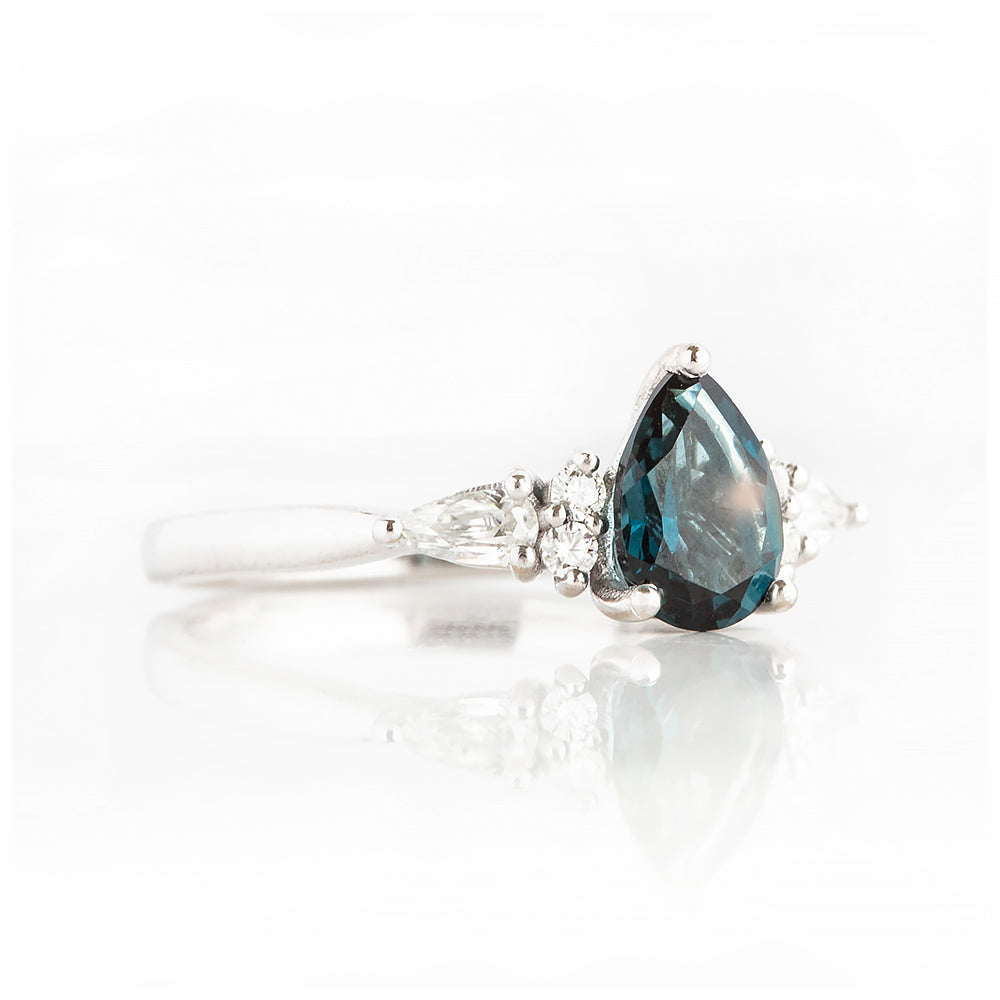 Pear cut London Blue Topaz and Moissanite Engagement Ring - Victoria's Jewellery