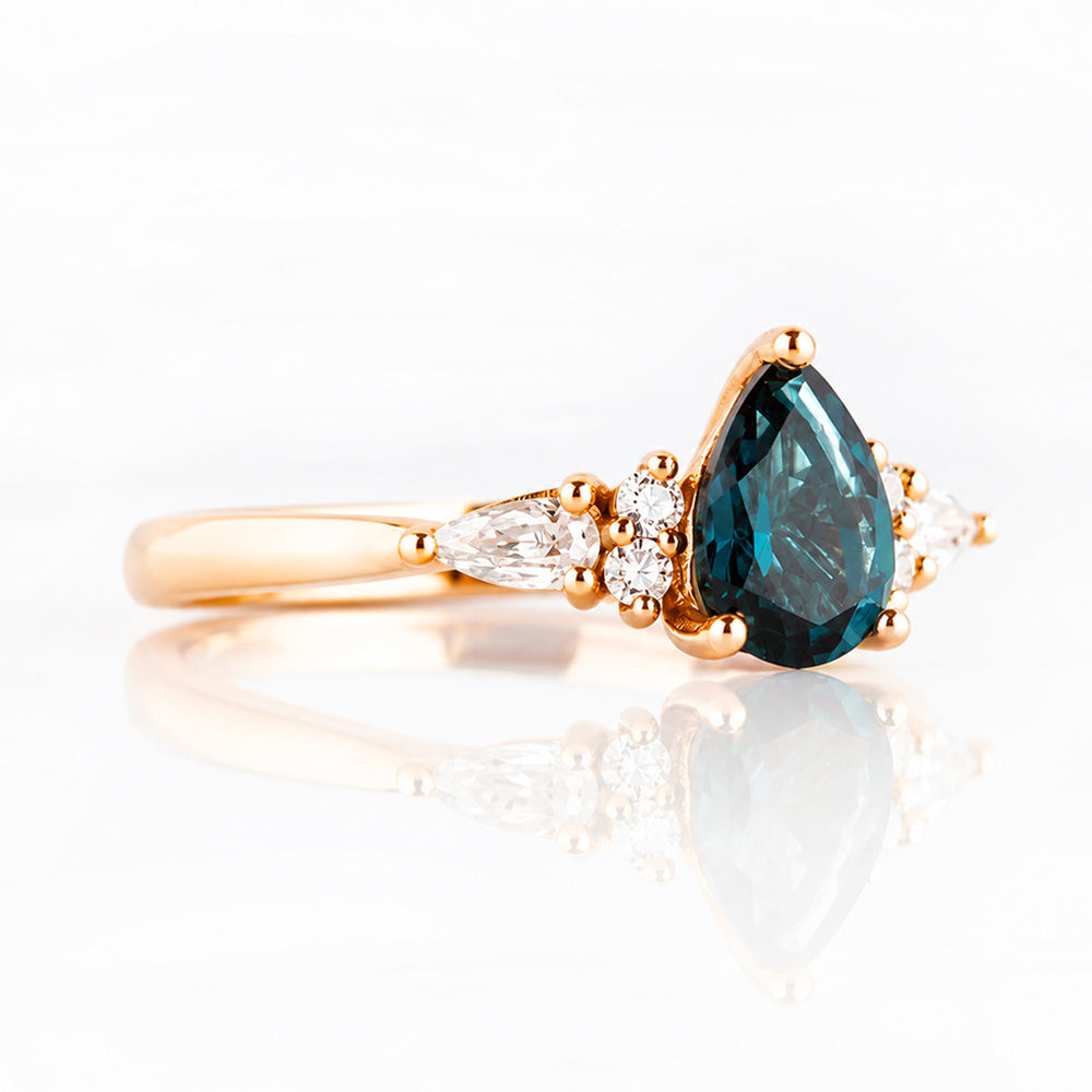 Ariana Mini, a Pear cut London Blue Topaz and Lab Diamond Ring - Victoria's Jewellery