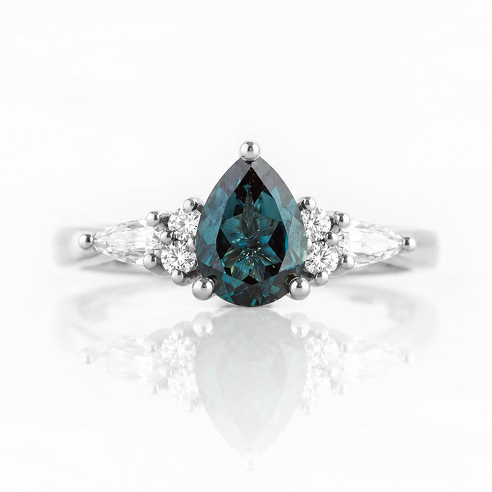 Ariana Mini, a Pear cut London Blue Topaz and Lab Diamond Ring - Victoria's Jewellery