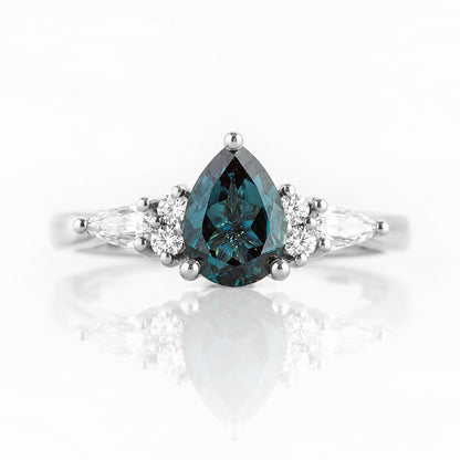 Ariana Mini, a Pear cut London Blue Topaz and Lab Diamond Ring - Victoria's Jewellery
