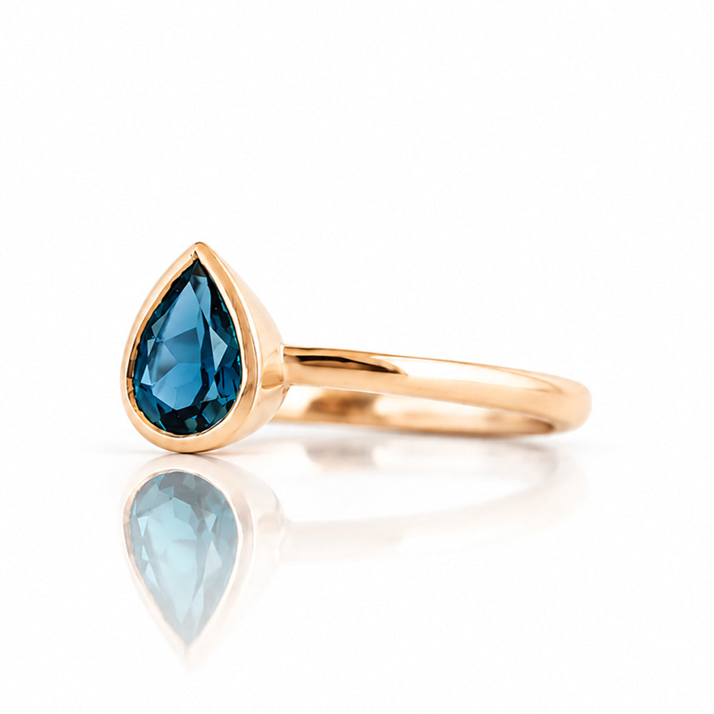 Linda, Pear cut London Blue Topaz Ring - Victoria's Jewellery