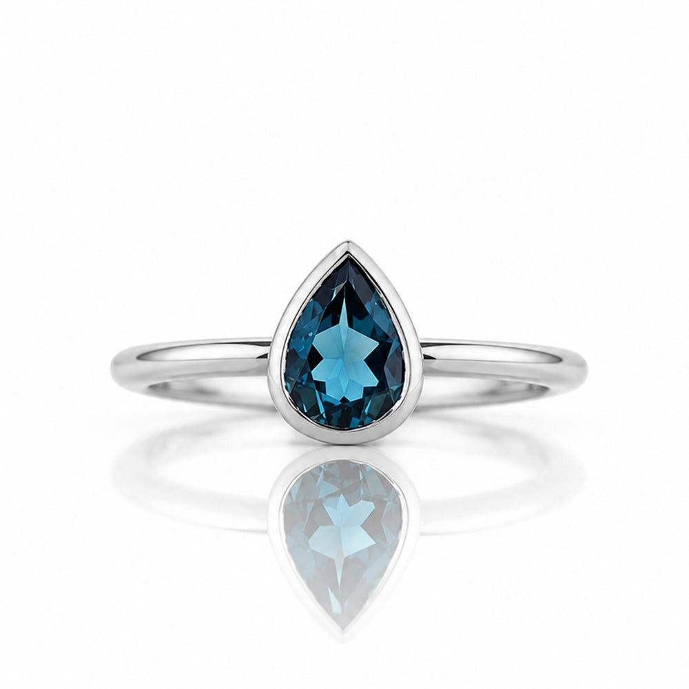 Linda, Pear cut London Blue Topaz Ring - Victoria's Jewellery