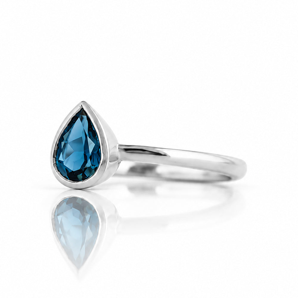 Linda, Pear cut London Blue Topaz Ring - Victoria's Jewellery