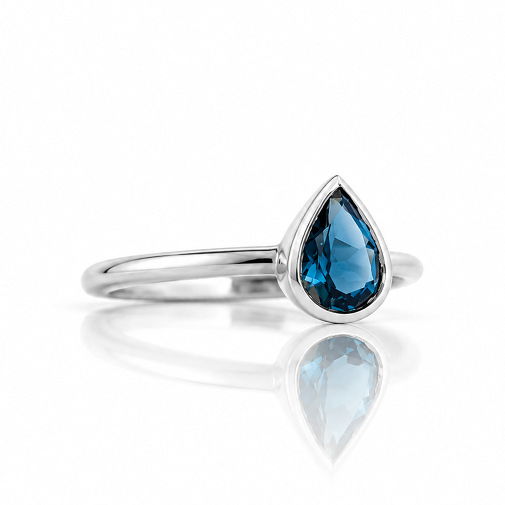 Linda, Pear cut London Blue Topaz Ring - Victoria's Jewellery