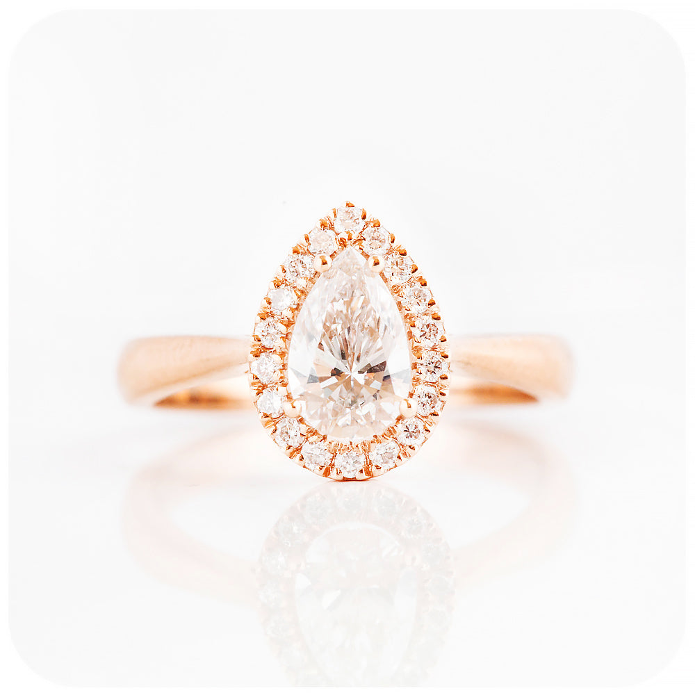 Pear cut Moissanite Halo Engagement Ring - Victoria's Jewellery