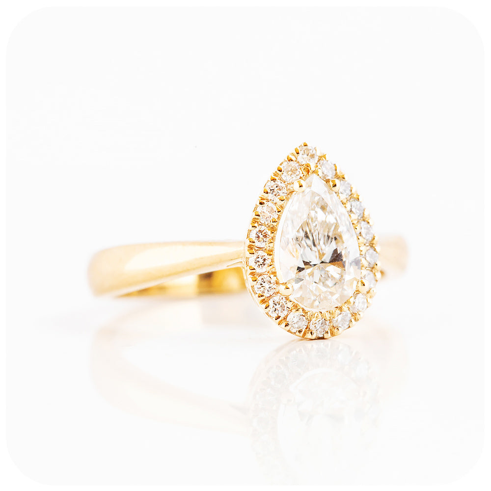 Pear cut Moissanite Halo Engagement Ring - Victoria's Jewellery