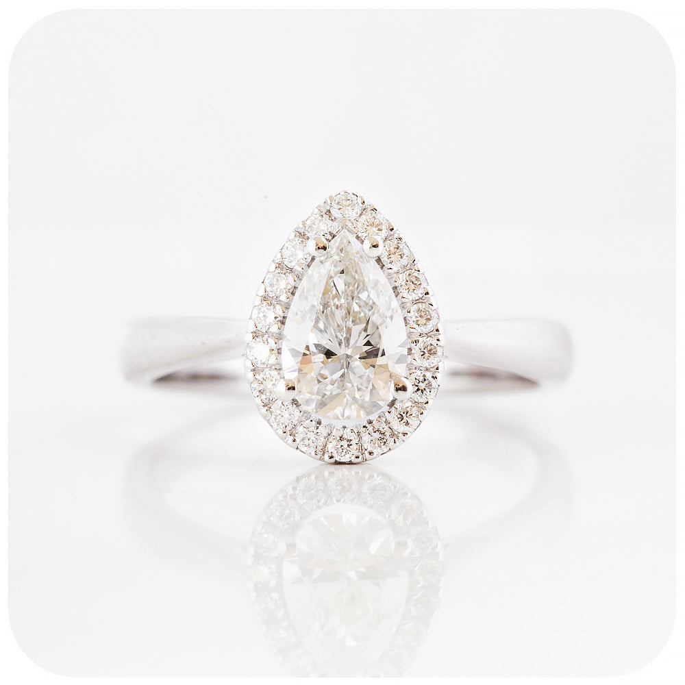 Pear cut Moissanite Halo Engagement Ring - Victoria's Jewellery