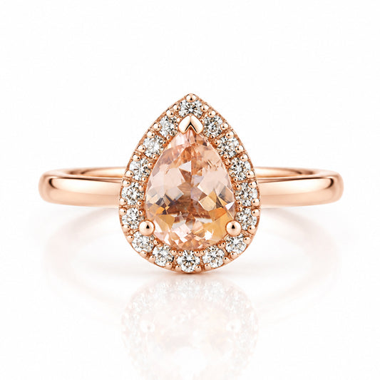 Clara, Morganite and Diamond Halo Ring