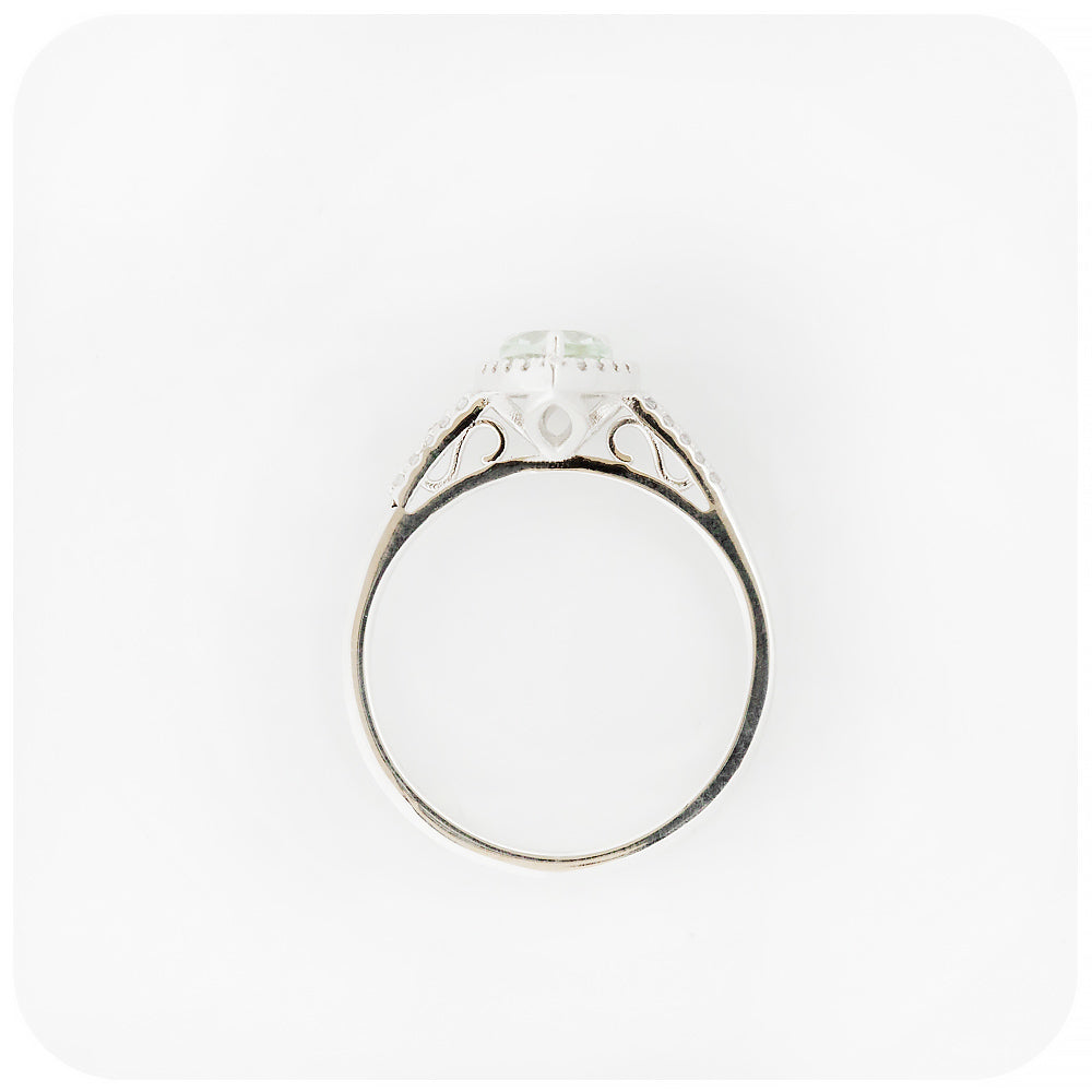 Pear cut Prasiolite and Lab Grown Diamond Halo Engagement Ring - Victoria's Jewellery