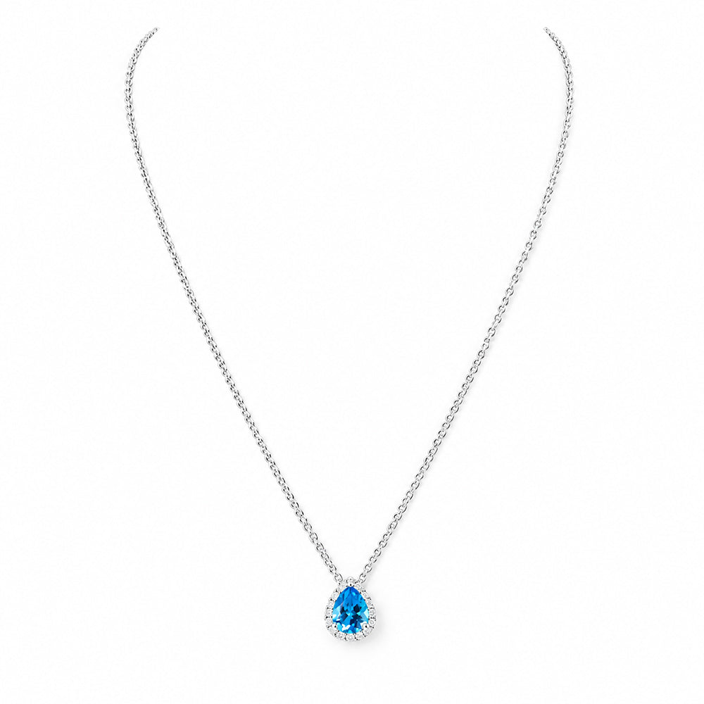 Sage, Swiss Blue Topaz and Diamond Necklace