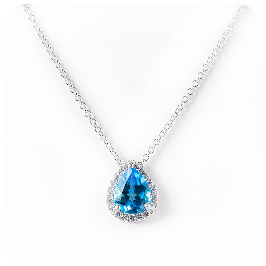 Pear cut Swiss Blue Topaz and Diamond Necklace