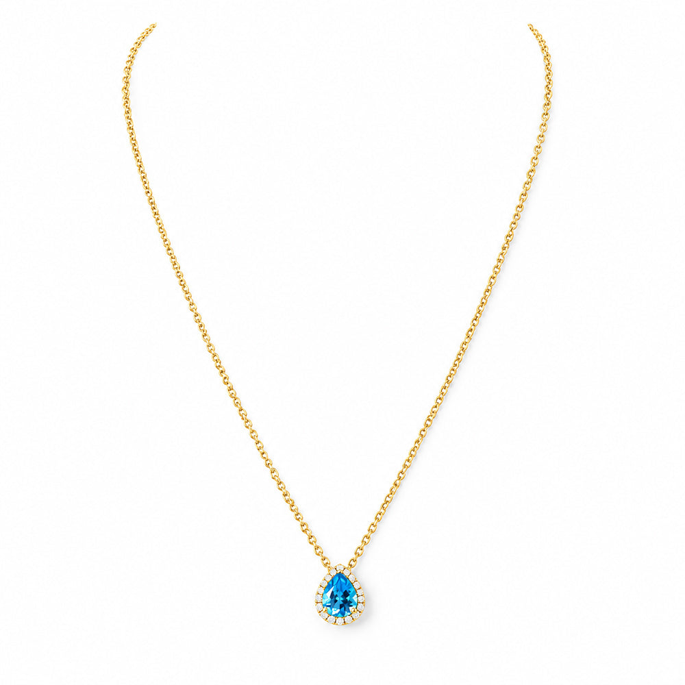 Sage, Swiss Blue Topaz and Diamond Necklace
