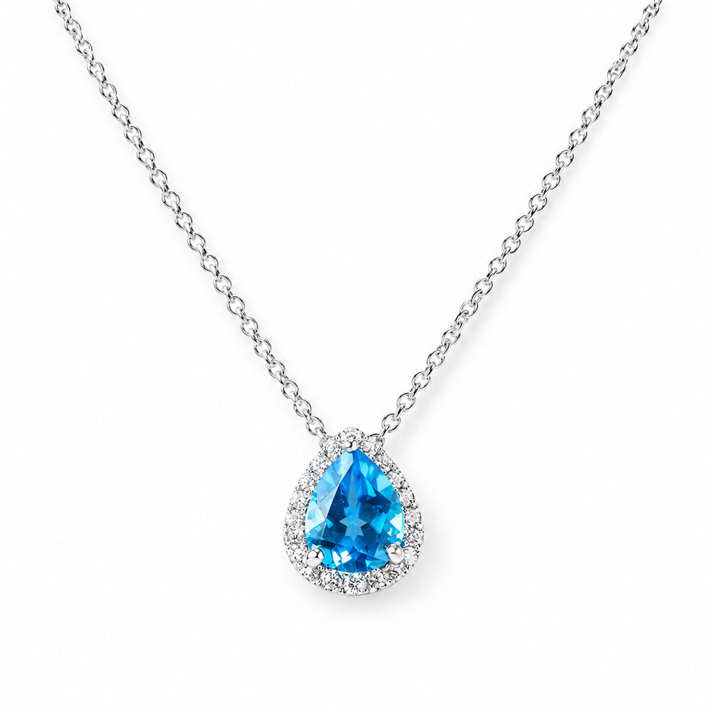 Sage, Swiss Blue Topaz and Diamond Necklace