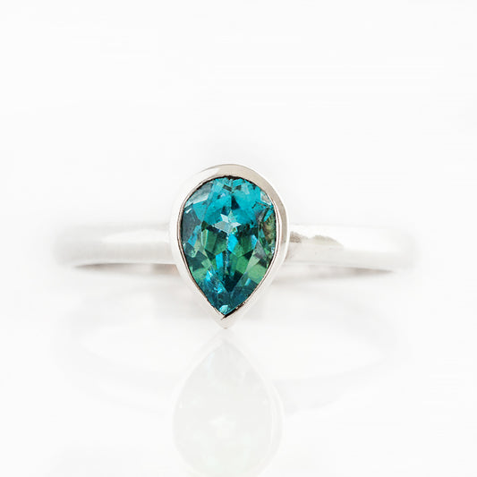 Linda, Pear cut Swiss Blue Topaz Ring