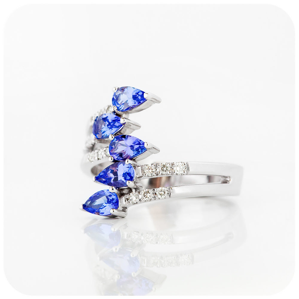 Pear Cut Tanzanite and Diamond Shooting Star Ring