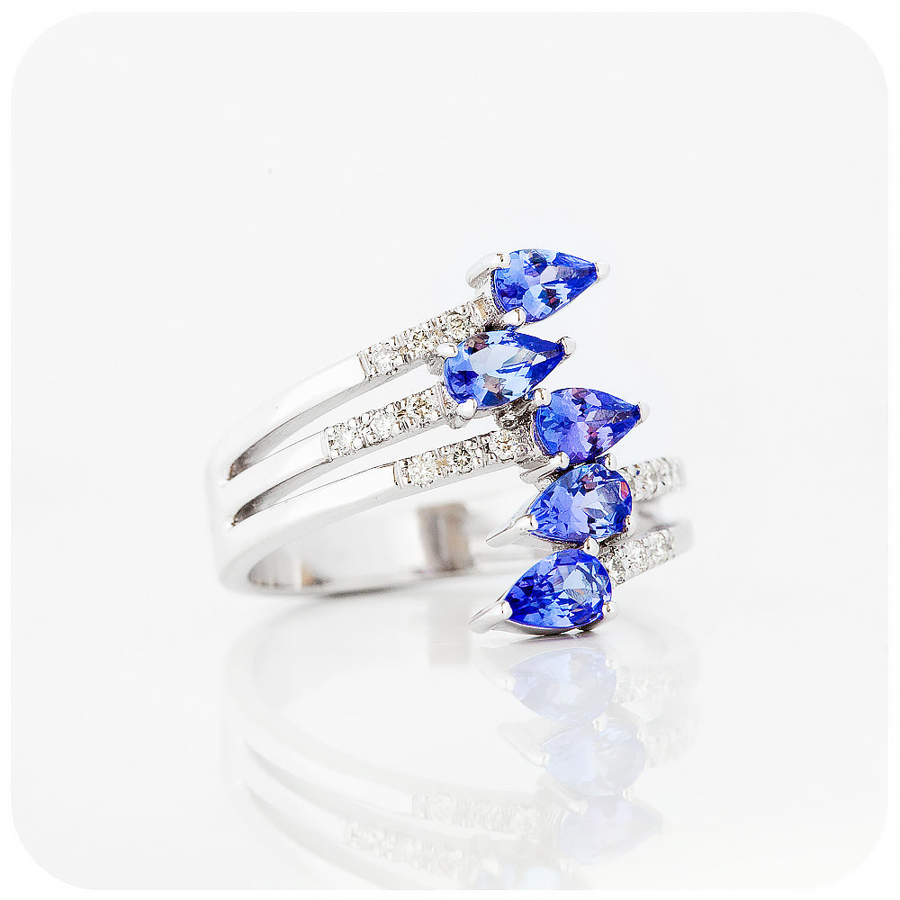 Pear Cut Tanzanite and Diamond Shooting Star Ring