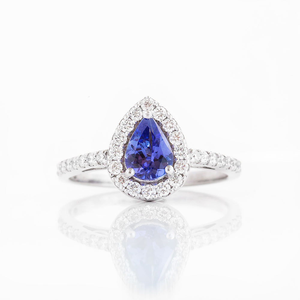 Pear cut Tanzanite and Diamond Engagement Ring - Victoria's Jewellery