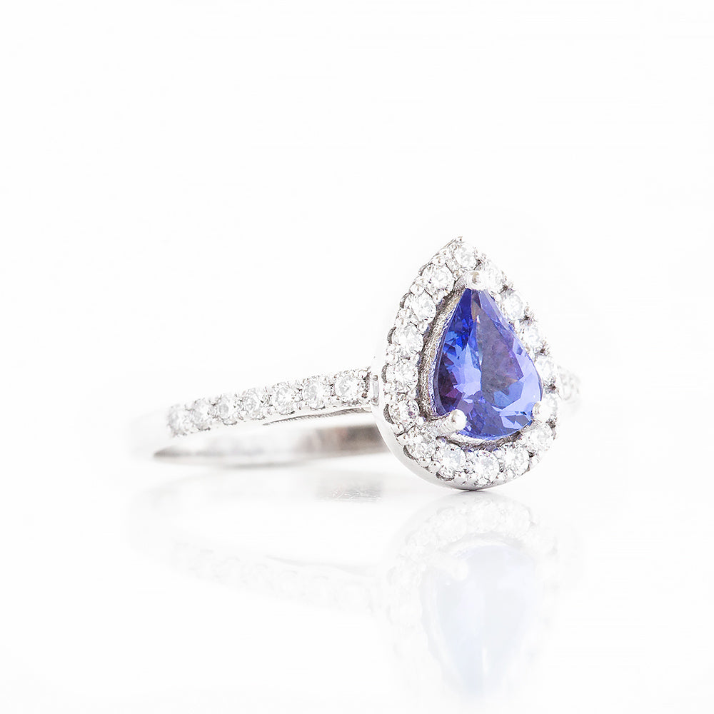 Pear cut Tanzanite and Diamond Engagement Ring - Victoria's Jewellery