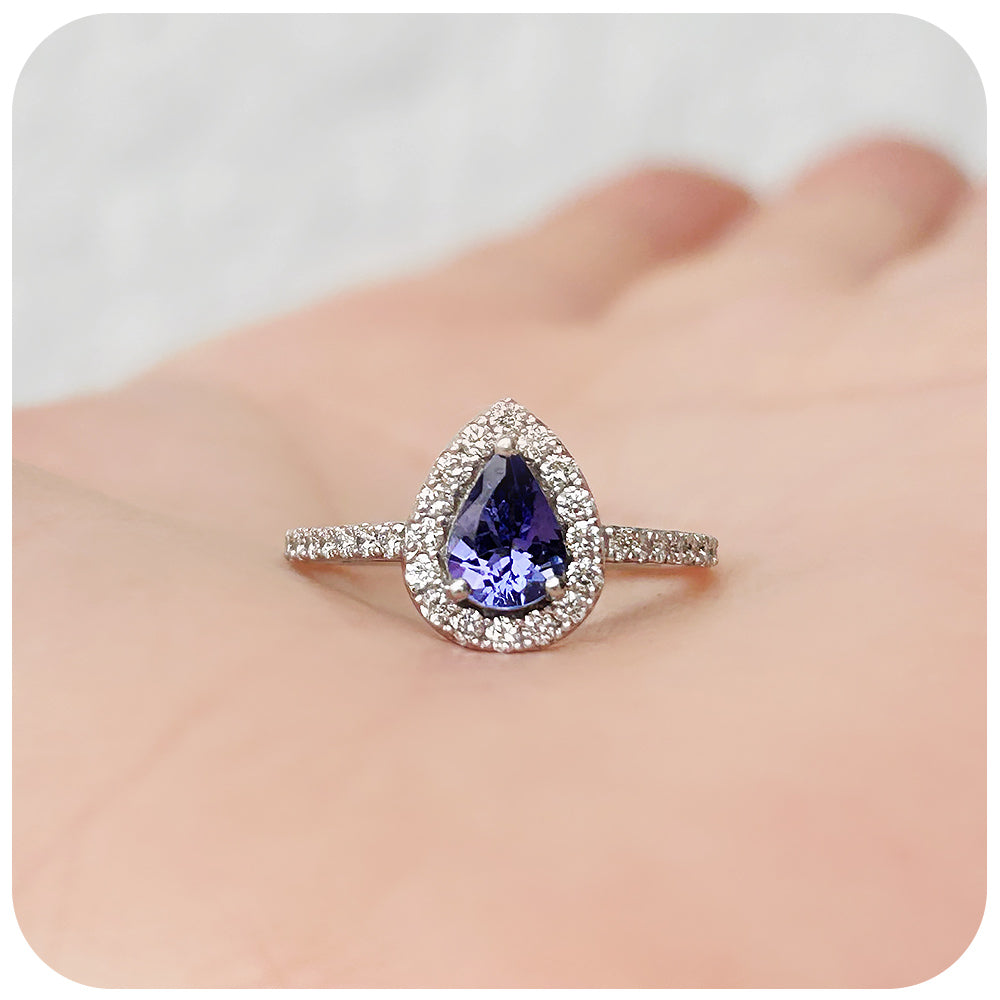 Pear cut Tanzanite and Diamond Engagement Ring - Victoria's Jewellery