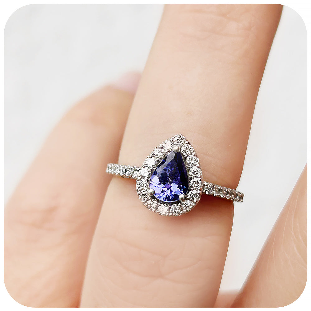 Pear cut Tanzanite and Diamond Engagement Ring - Victoria's Jewellery