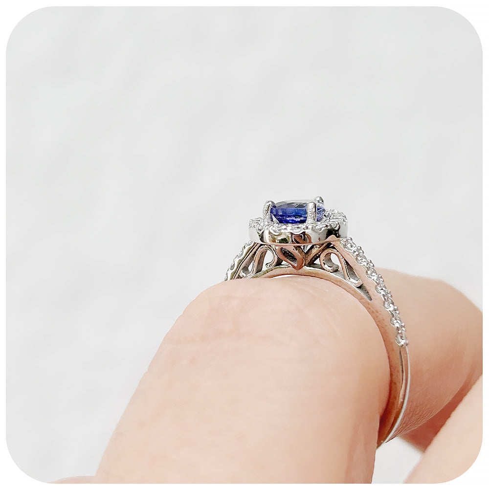 Pear cut Tanzanite and Diamond Engagement Ring - Victoria's Jewellery