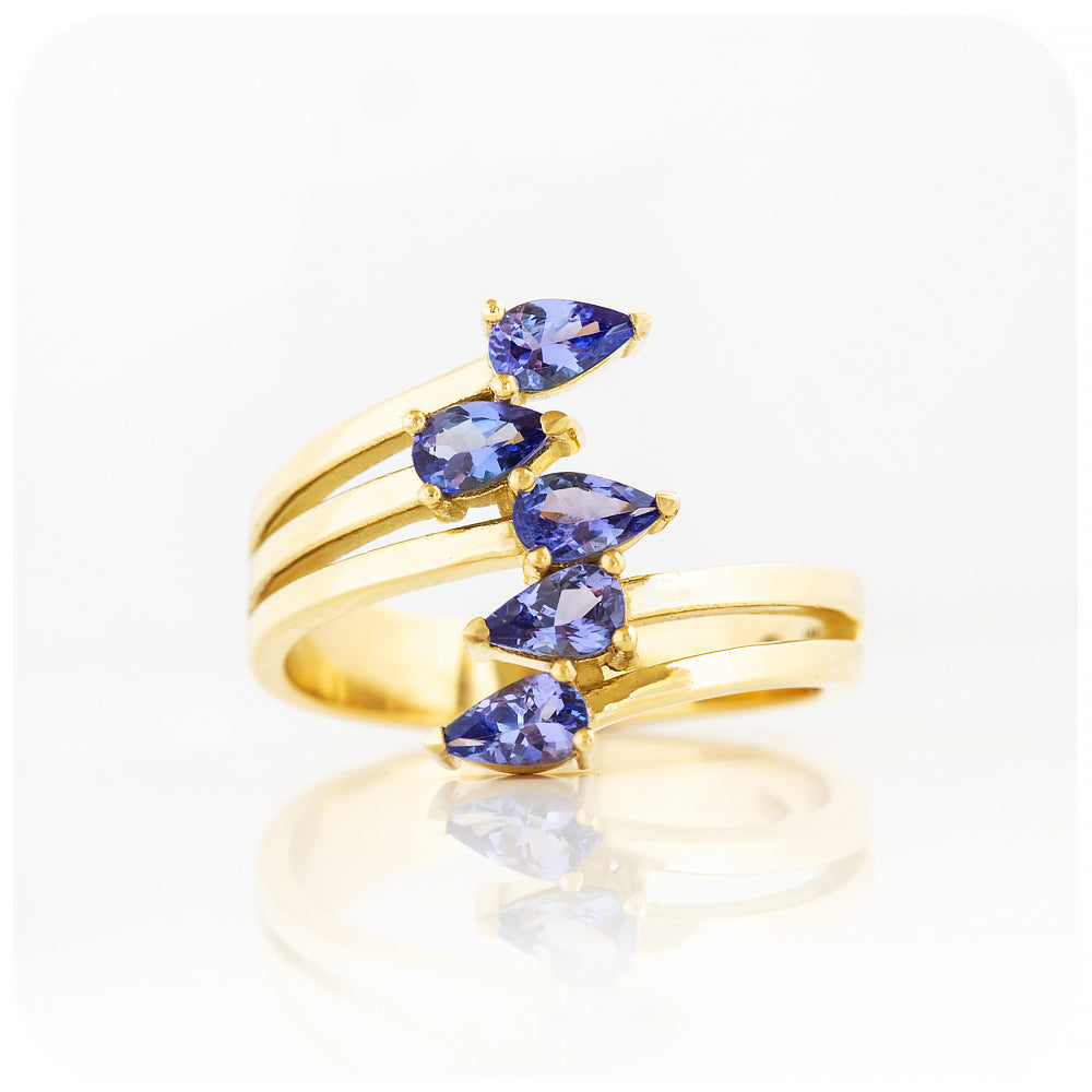 Pear cut Tanzanite Shooting Star Ring in Yellow Gold - Victoria's Jewellery