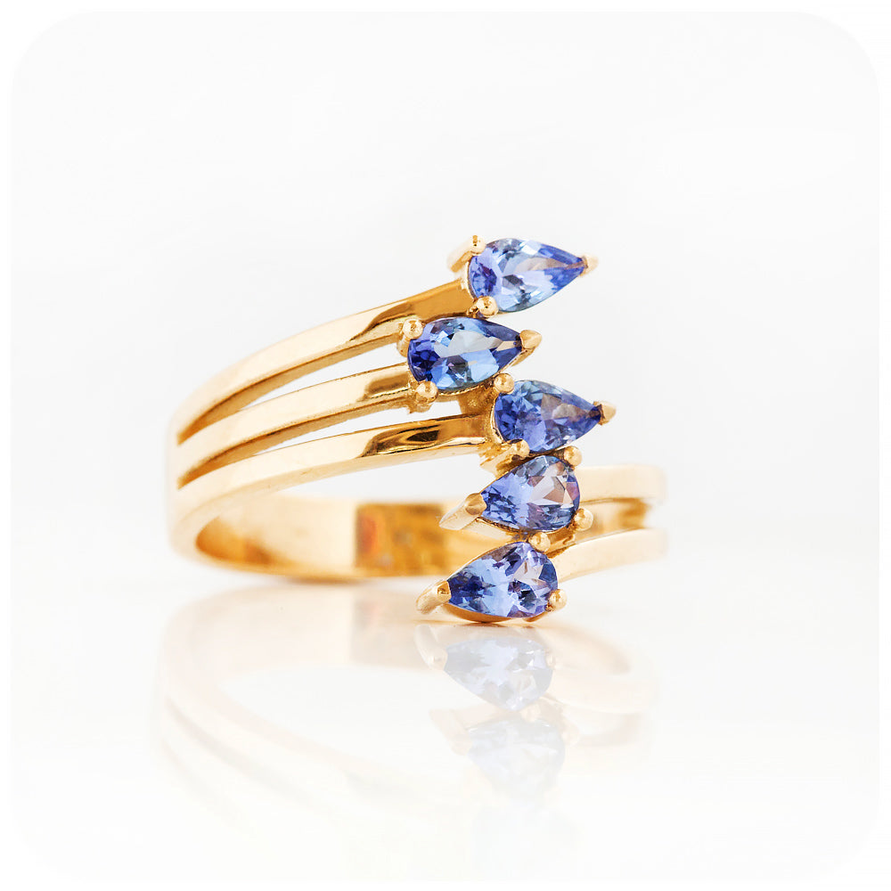 Pear cut Tanzanite Shooting Star Ring in Rose Gold - Victoria's Jewellery