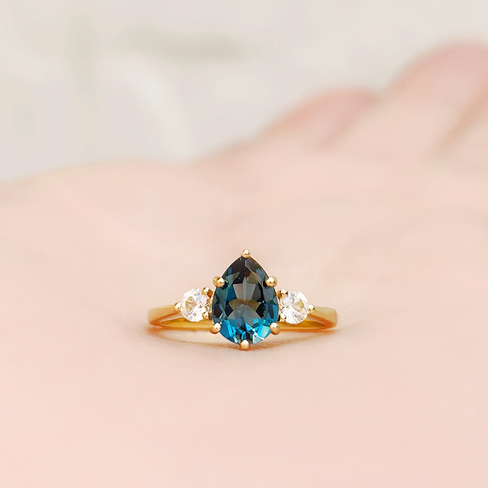 Sienna, a London Blue Topaz and Lab Diamond Trilogy Ring