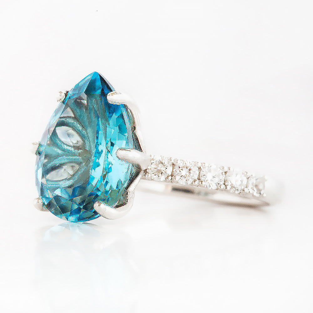 René, a Sky Blue Topaz and Lab Diamond Ring