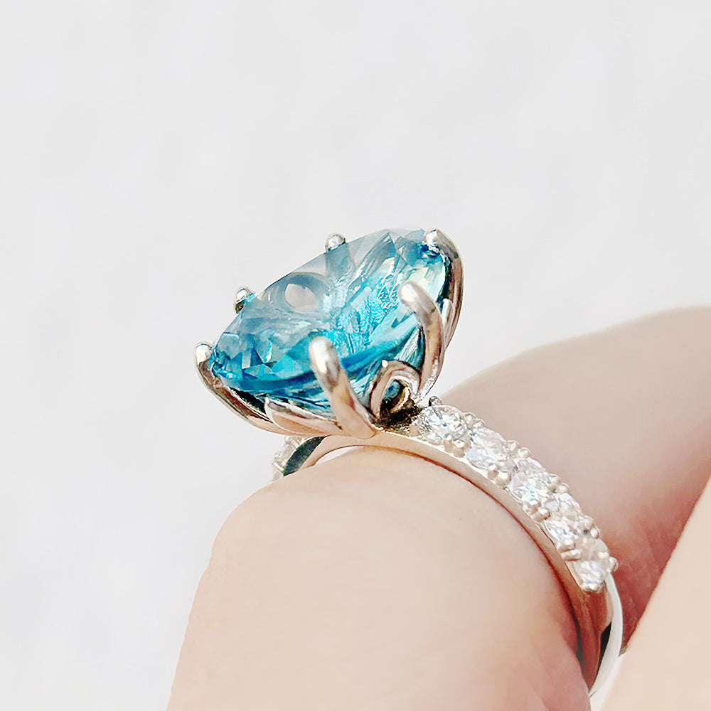 René, a Sky Blue Topaz and Lab Diamond Ring