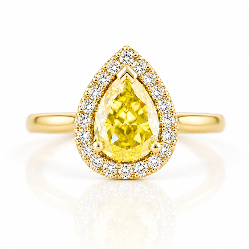 Clara, Yellow Moissanite Halo Ring - Victoria's Jewellery
