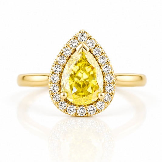 Clara, Yellow Moissanite Halo Ring - Victoria's Jewellery