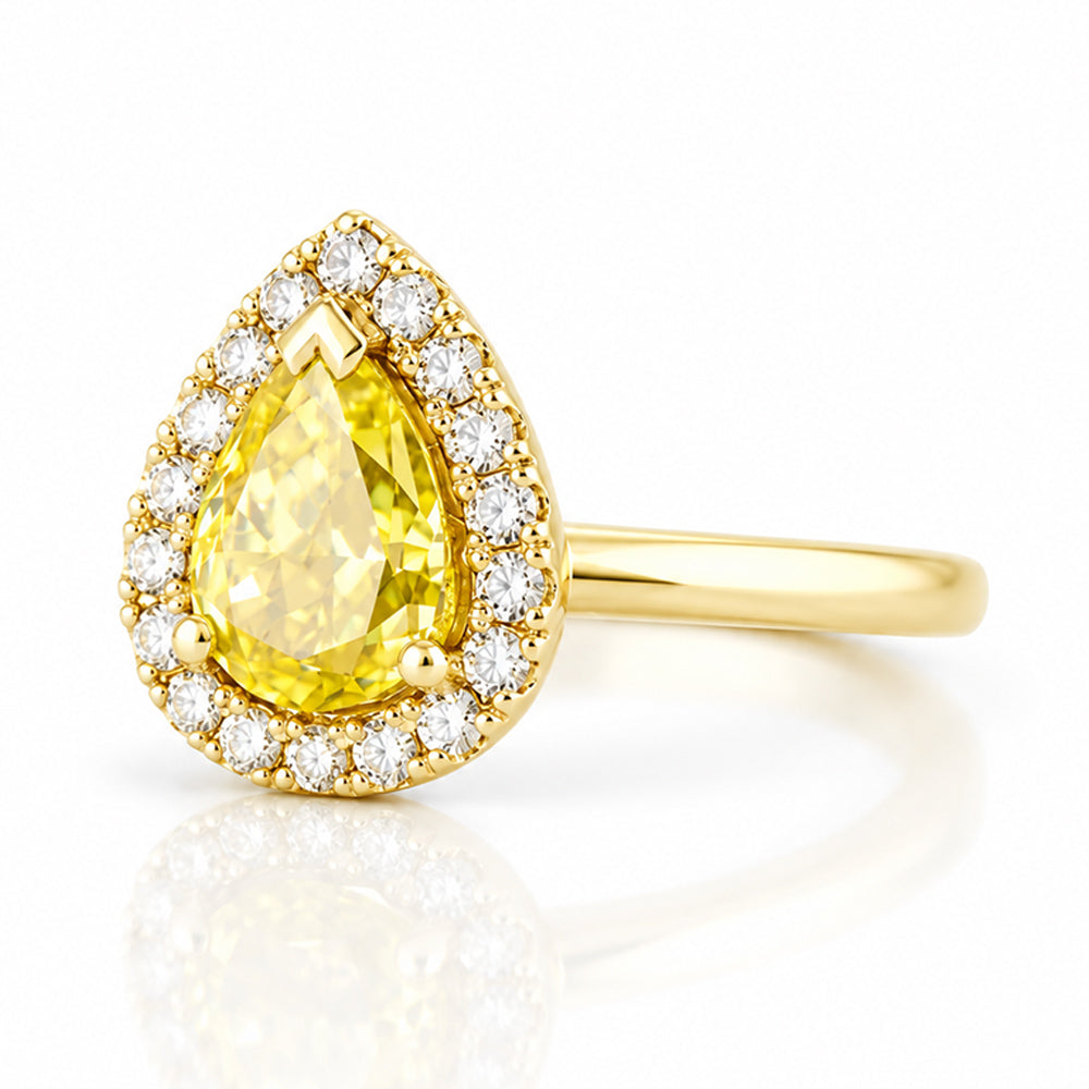 Clara, Yellow Moissanite Halo Ring - Victoria's Jewellery