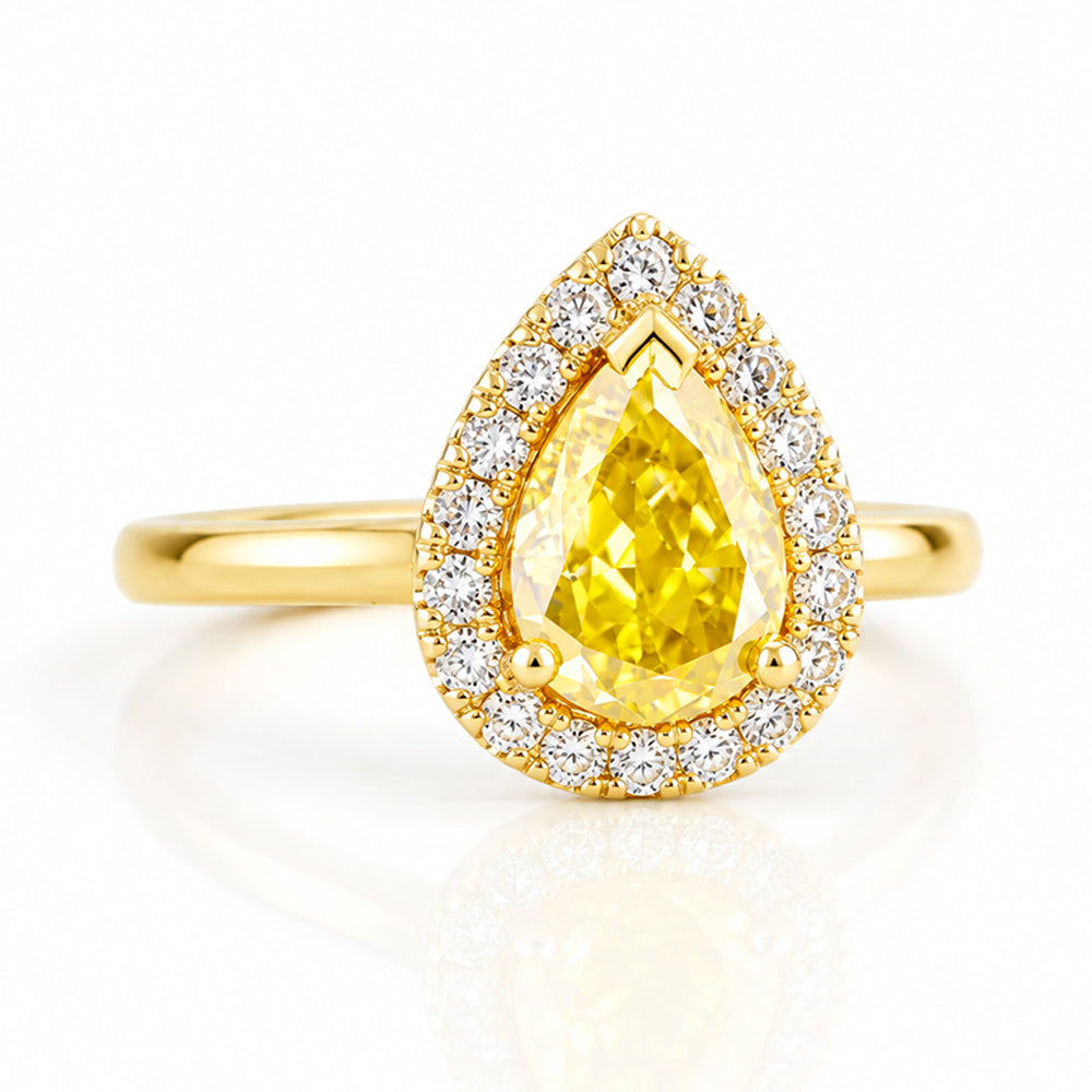 Clara, Yellow Moissanite Halo Ring - Victoria's Jewellery