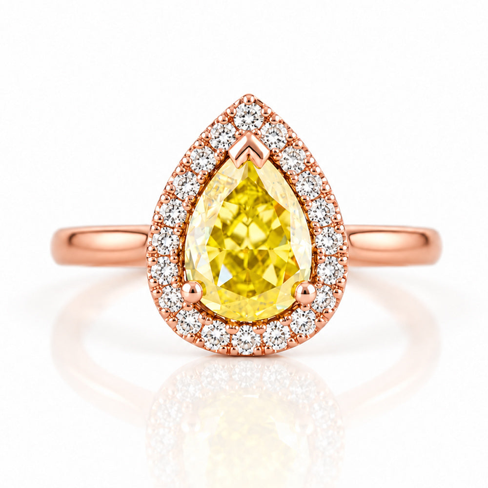 Clara, Yellow Moissanite Halo Ring - Victoria's Jewellery