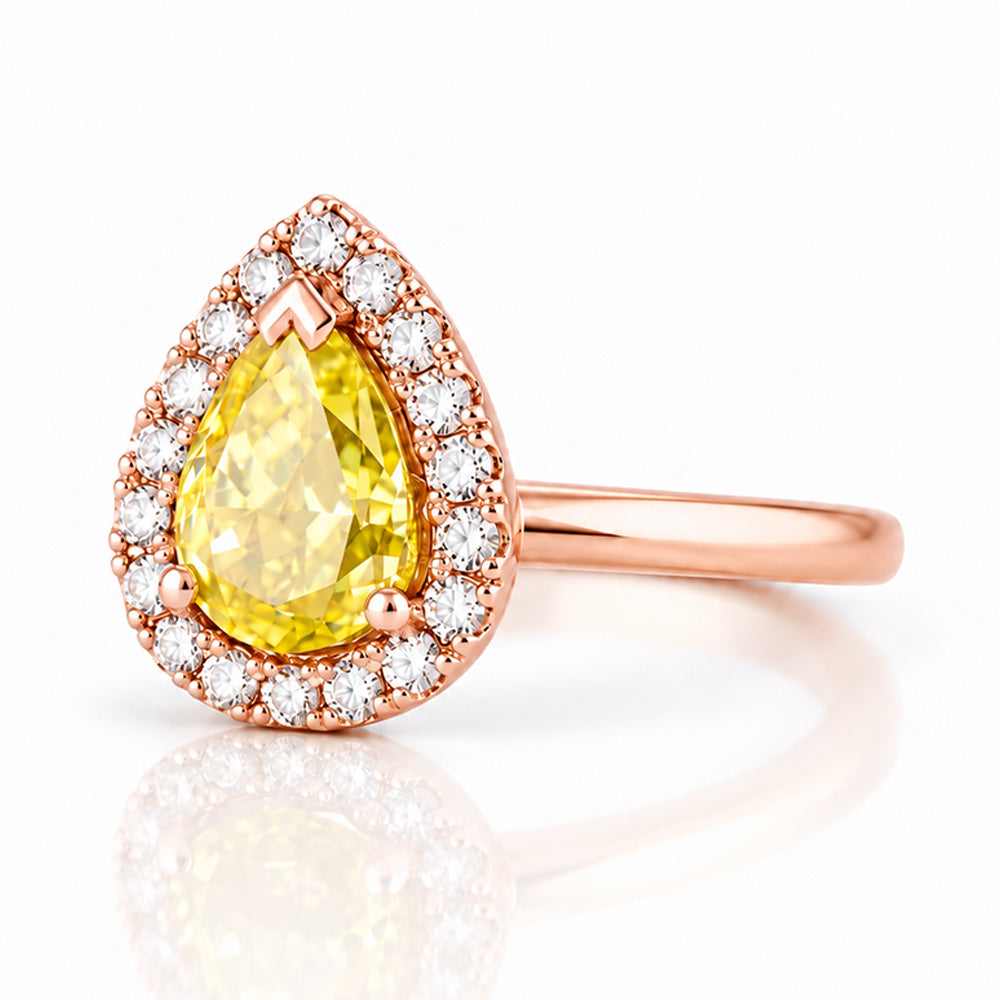 Clara, Yellow Moissanite Halo Ring - Victoria's Jewellery