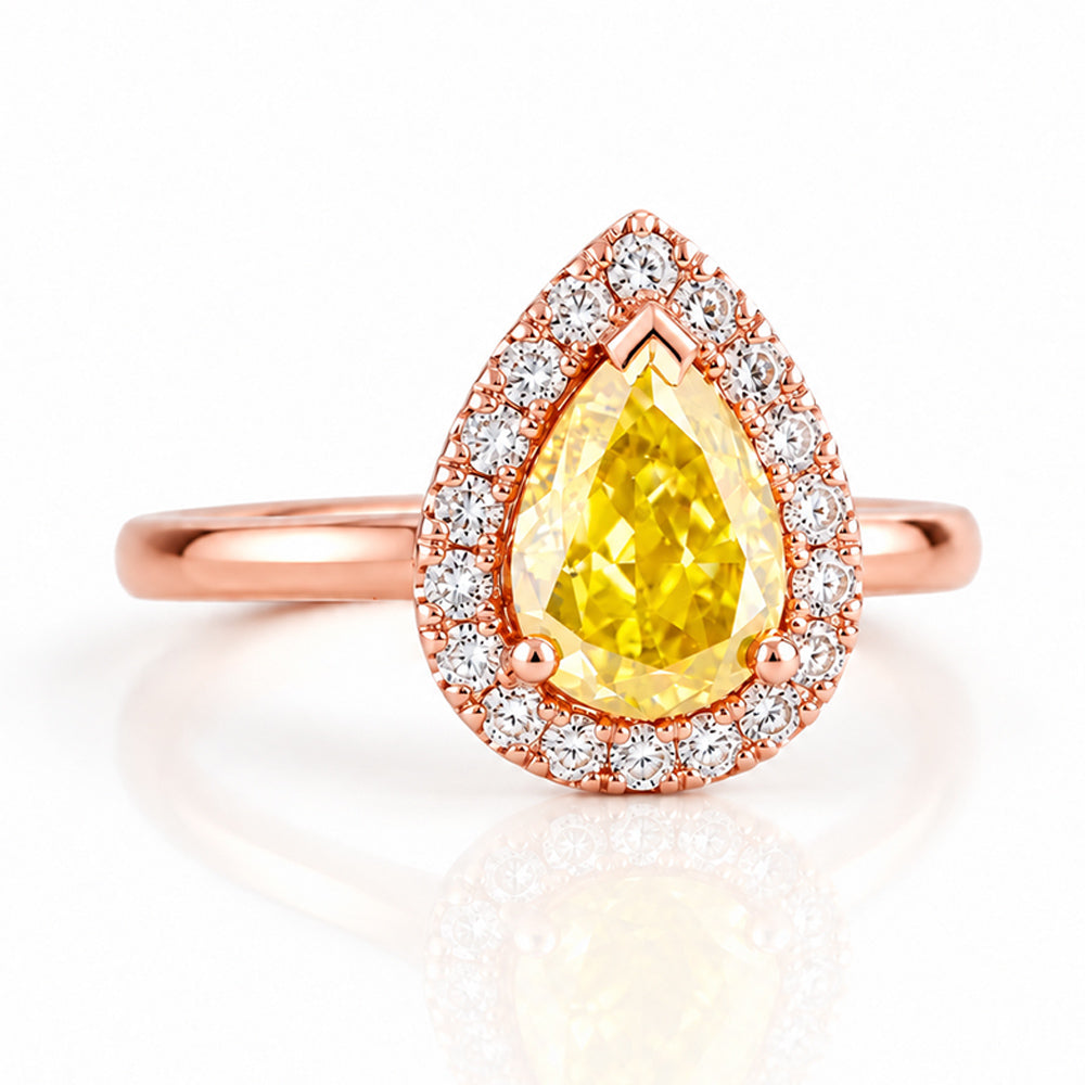 Clara, Yellow Moissanite Halo Ring - Victoria's Jewellery