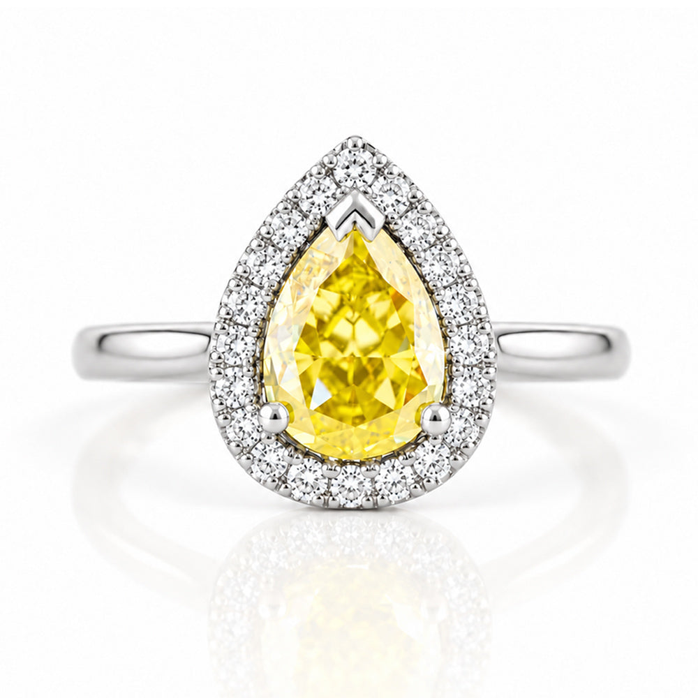 Clara, Yellow Moissanite Halo Ring - Victoria's Jewellery