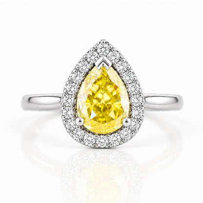 Clara, Yellow Moissanite Halo Ring - Victoria's Jewellery