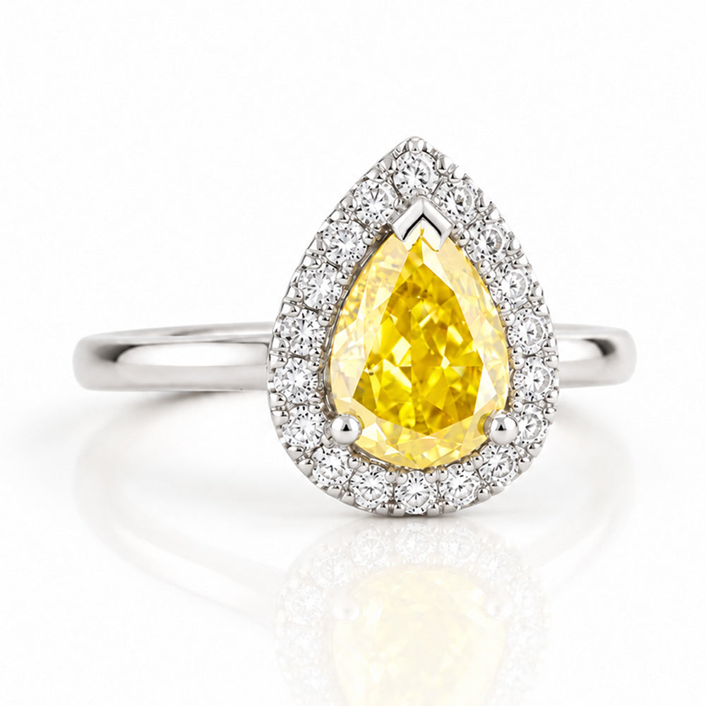 Clara, Yellow Moissanite Halo Ring - Victoria's Jewellery