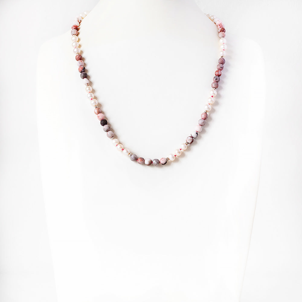 Fresh Water Pearl and Unpolished Agate Necklace