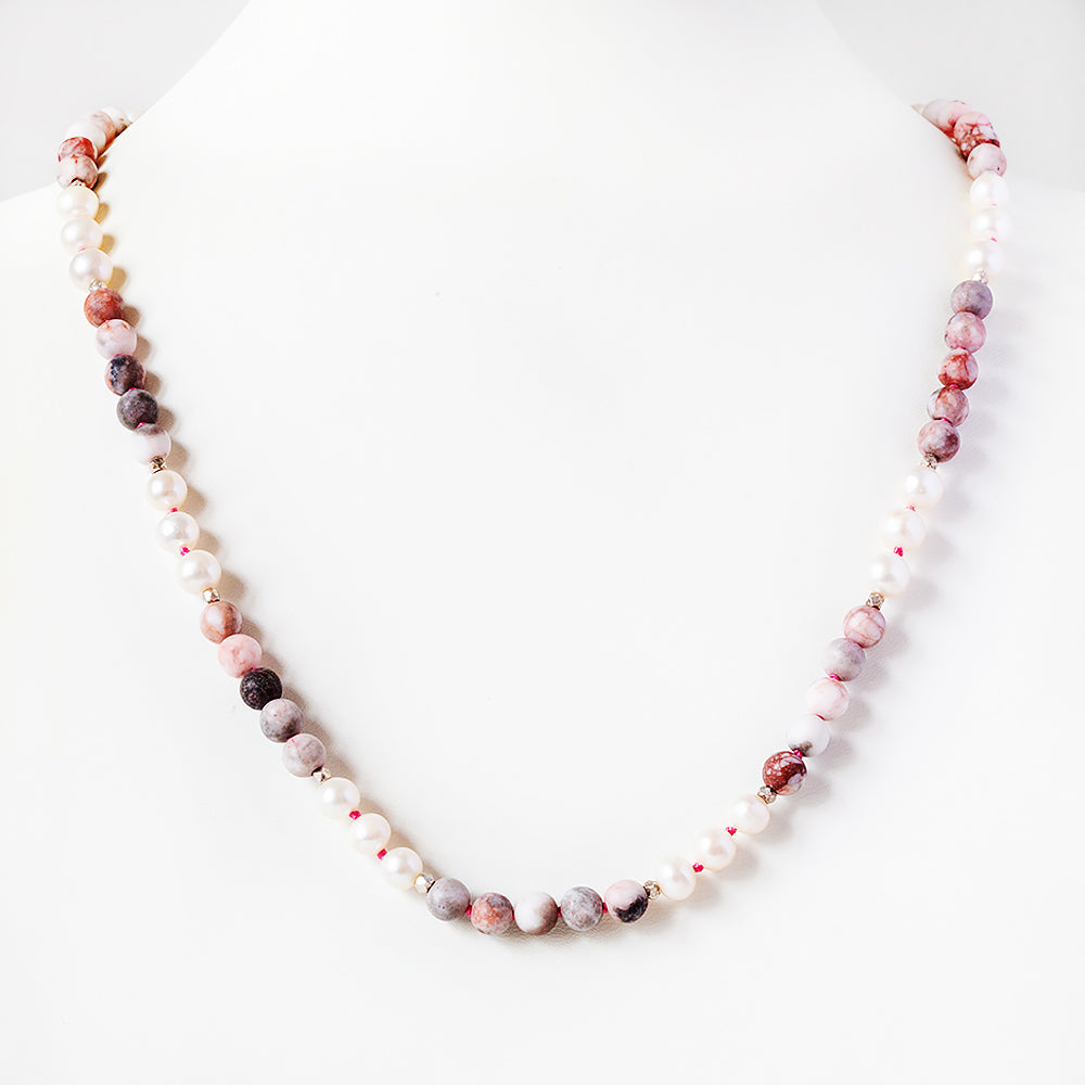 Fresh Water Pearl and Unpolished Agate Necklace