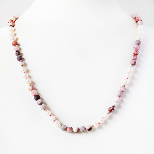 Fresh Water Pearl and Unpolished Agate Necklace