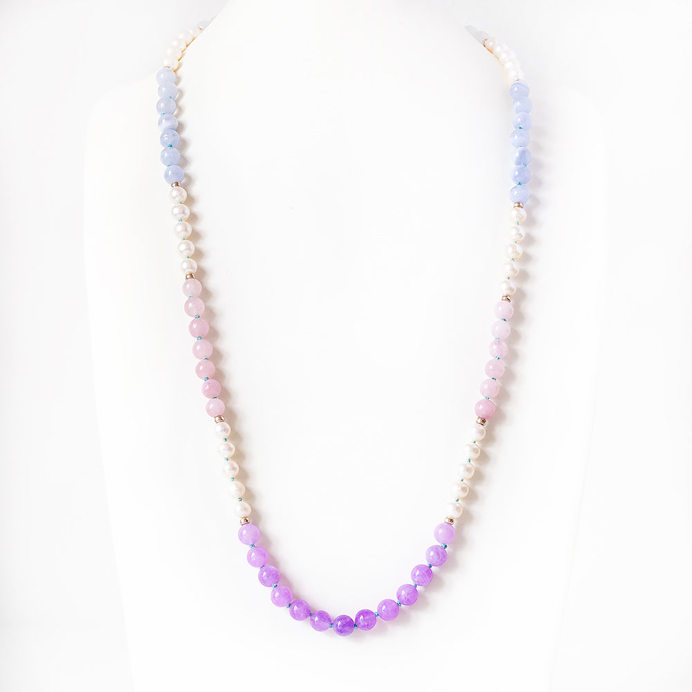 Fresh Water Pearl, Rose Quartz, Amethyst and Lace Agate Necklace